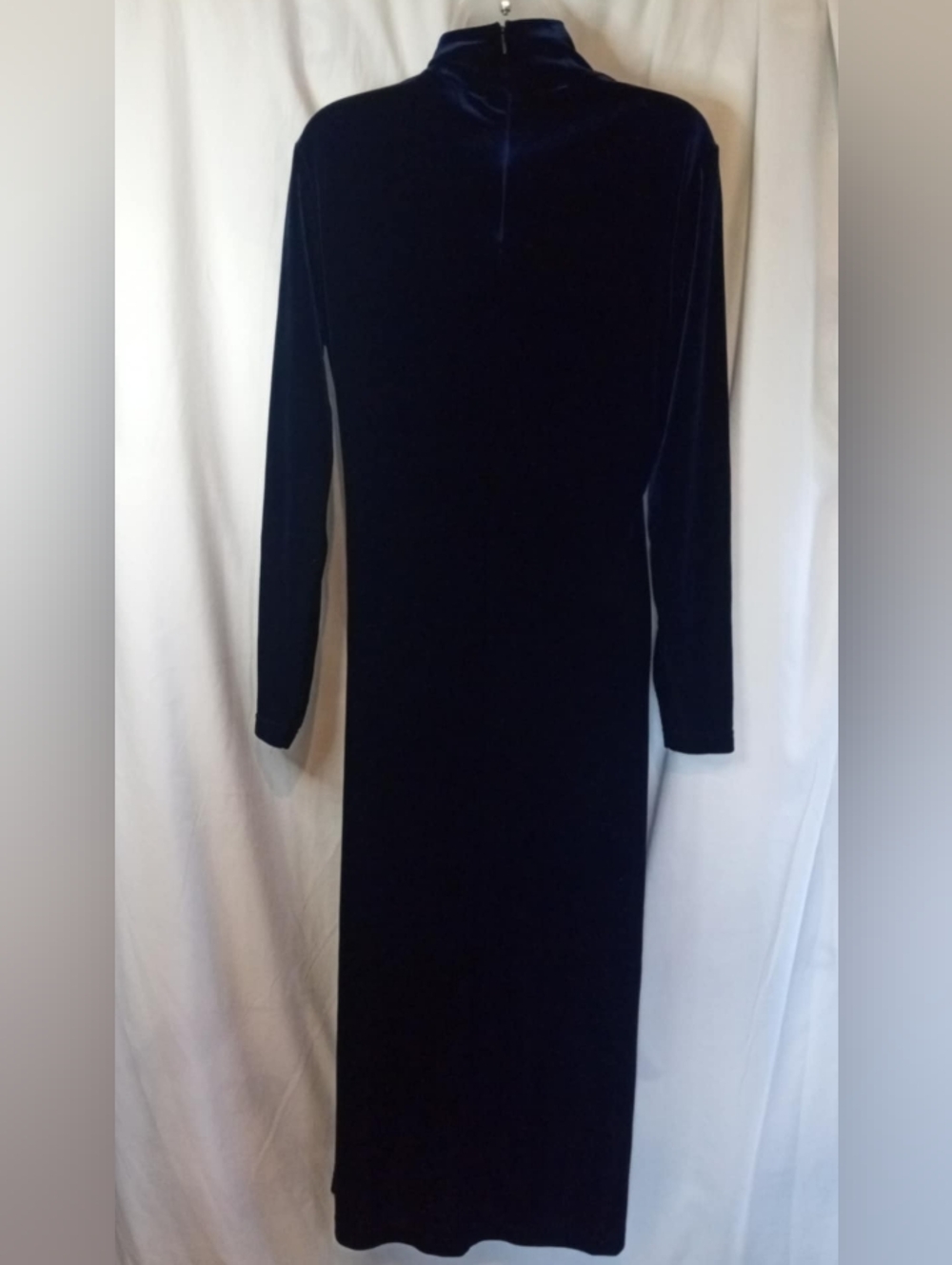 Valerie Stevens Sport Vintage Blue Velvet Long-Sleeve Maxi Dress Mock Turtleneck - Picture 3 of 6